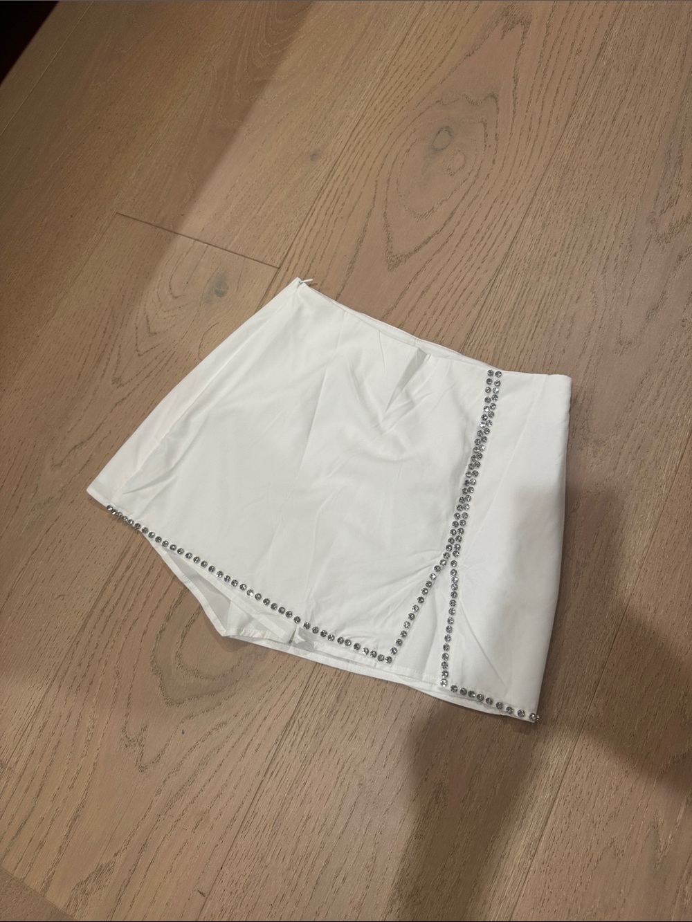 Hello Molly White Rhinestone-Trim Skort